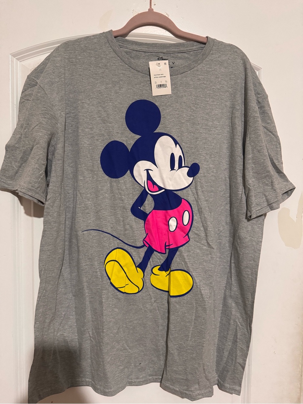 Disney Gray T-Shirt with Navy, Pink & Yellow Mickey Graphic